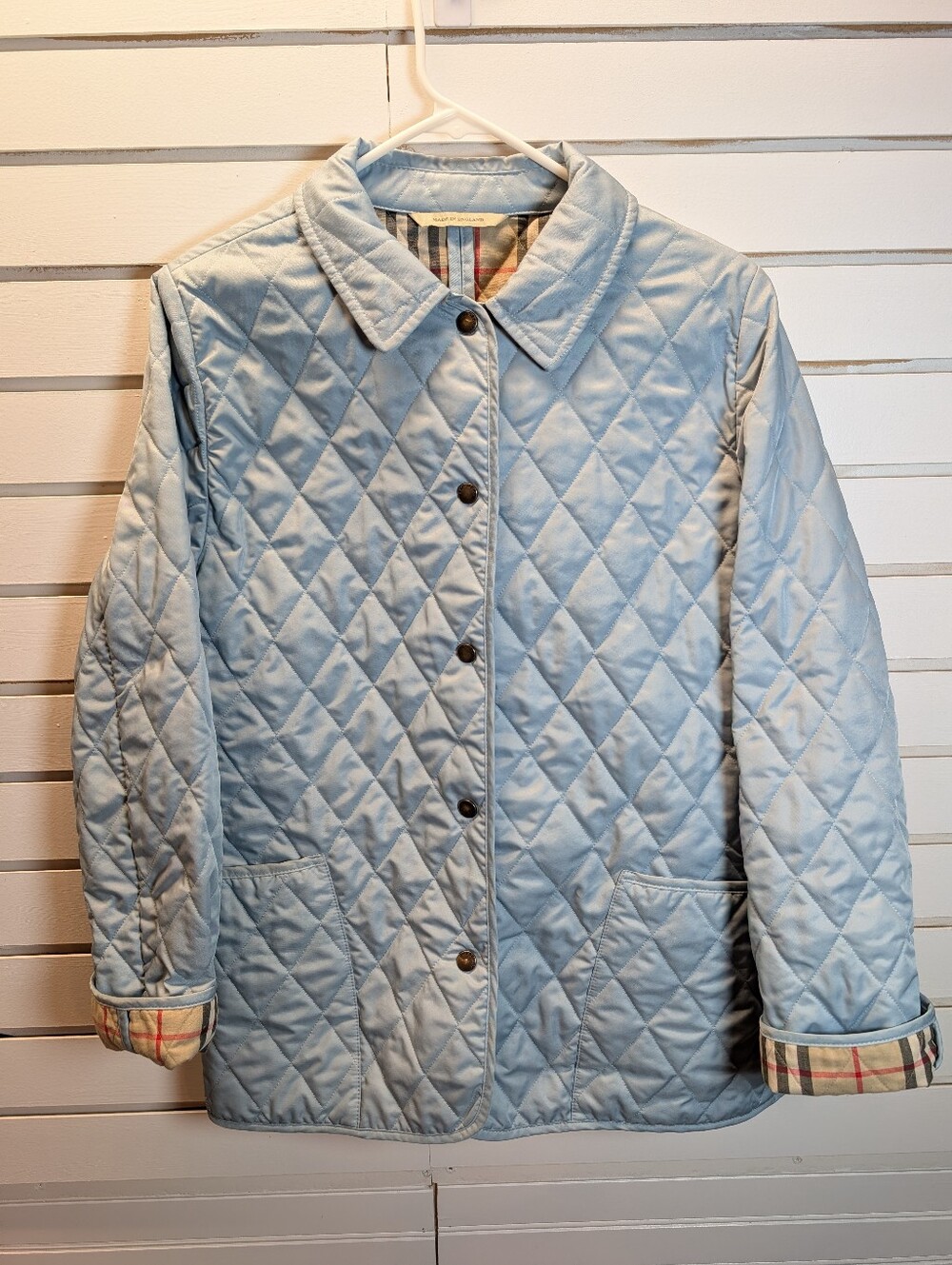BURBERRY Classic Quilted Utility Blue Jacket Size Medium EUC